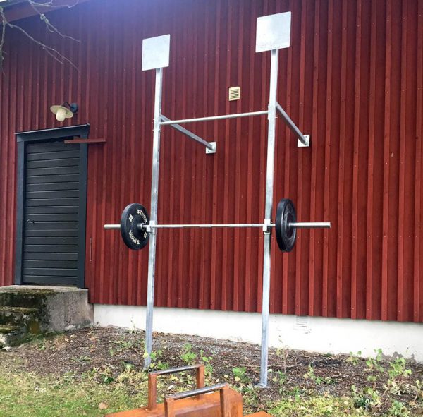 Enkelrigg med skivstång och vikter 108kg samt fjäderlås